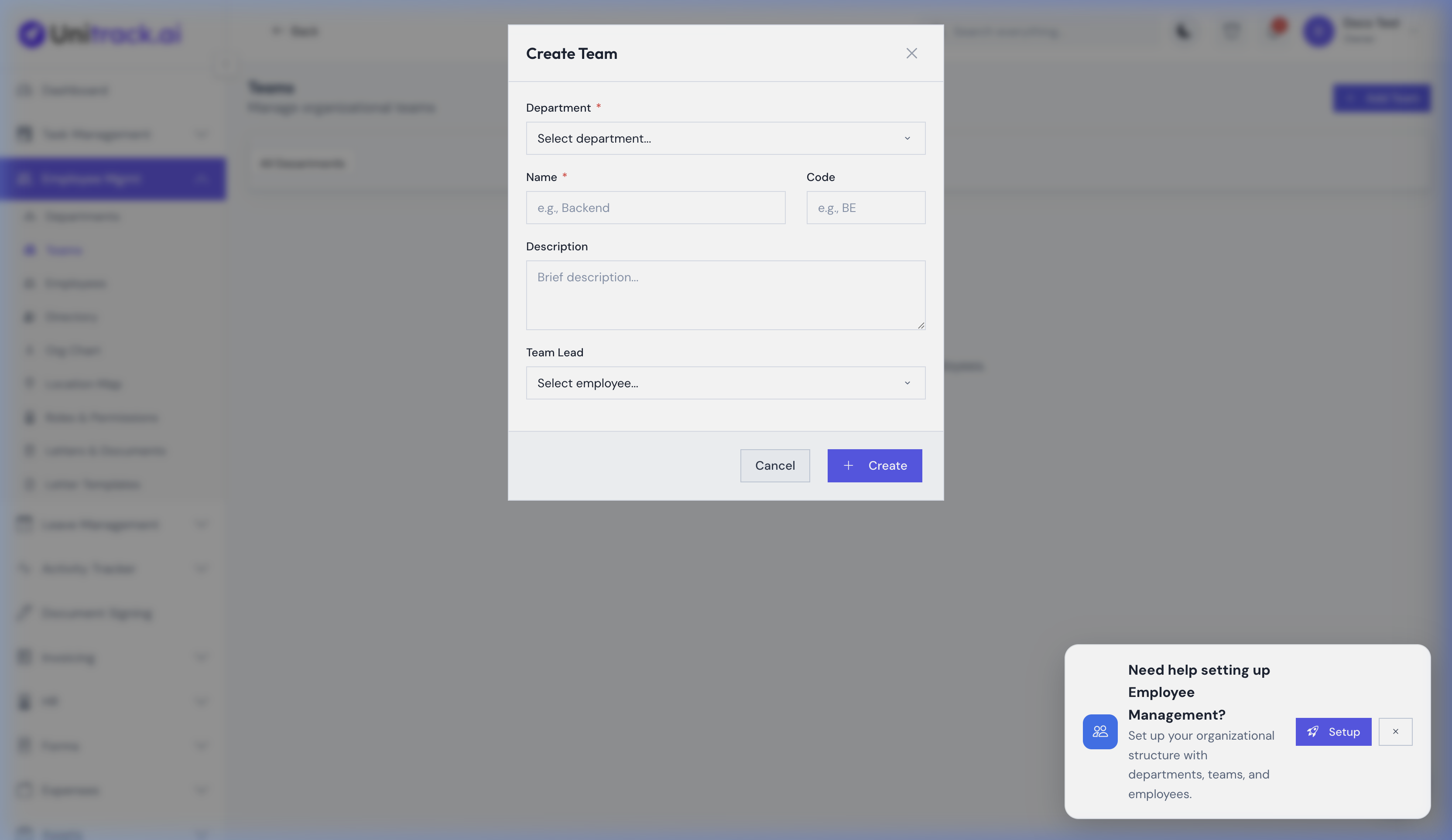 Create Team Modal