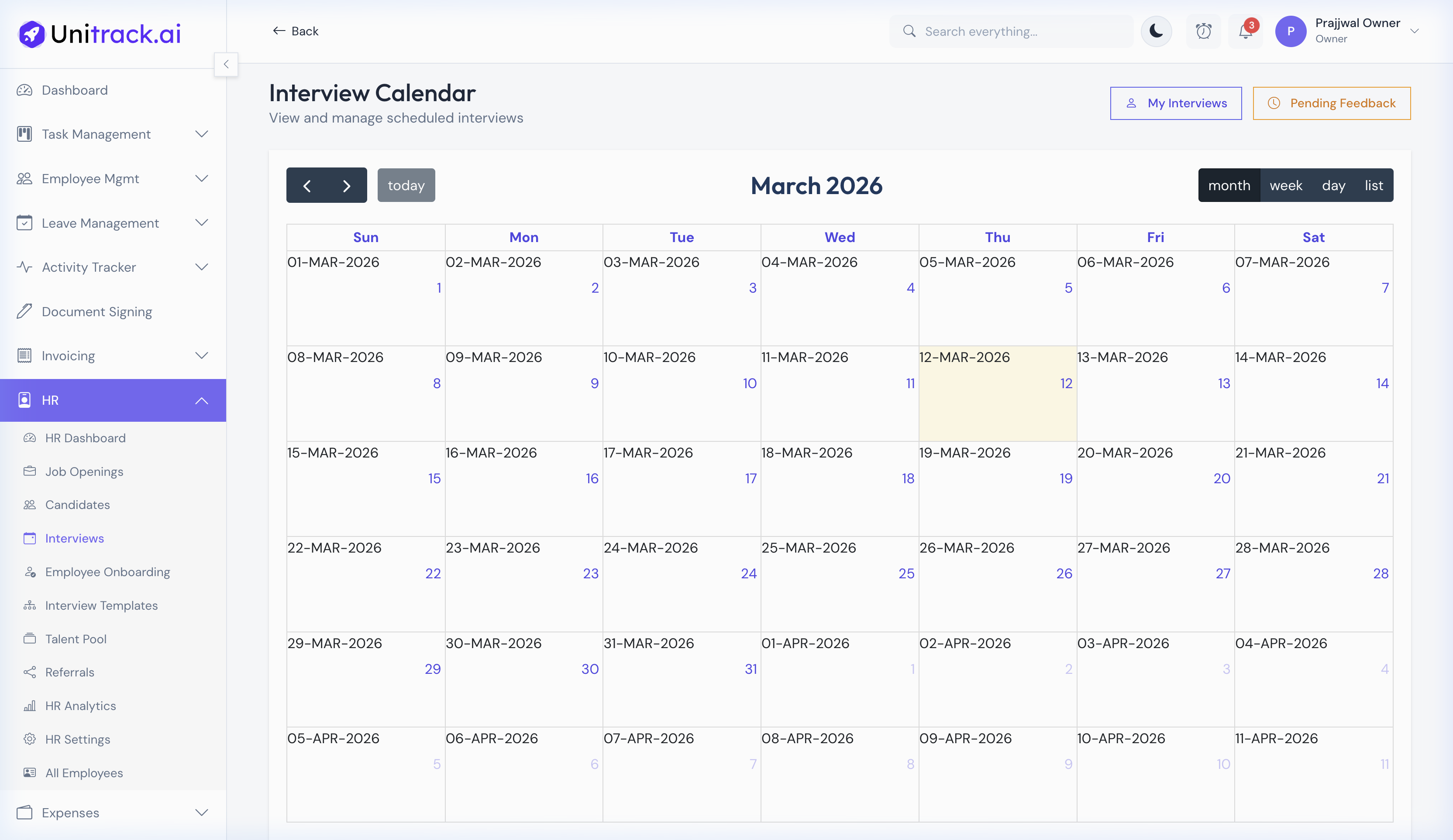 Interviews Calendar
