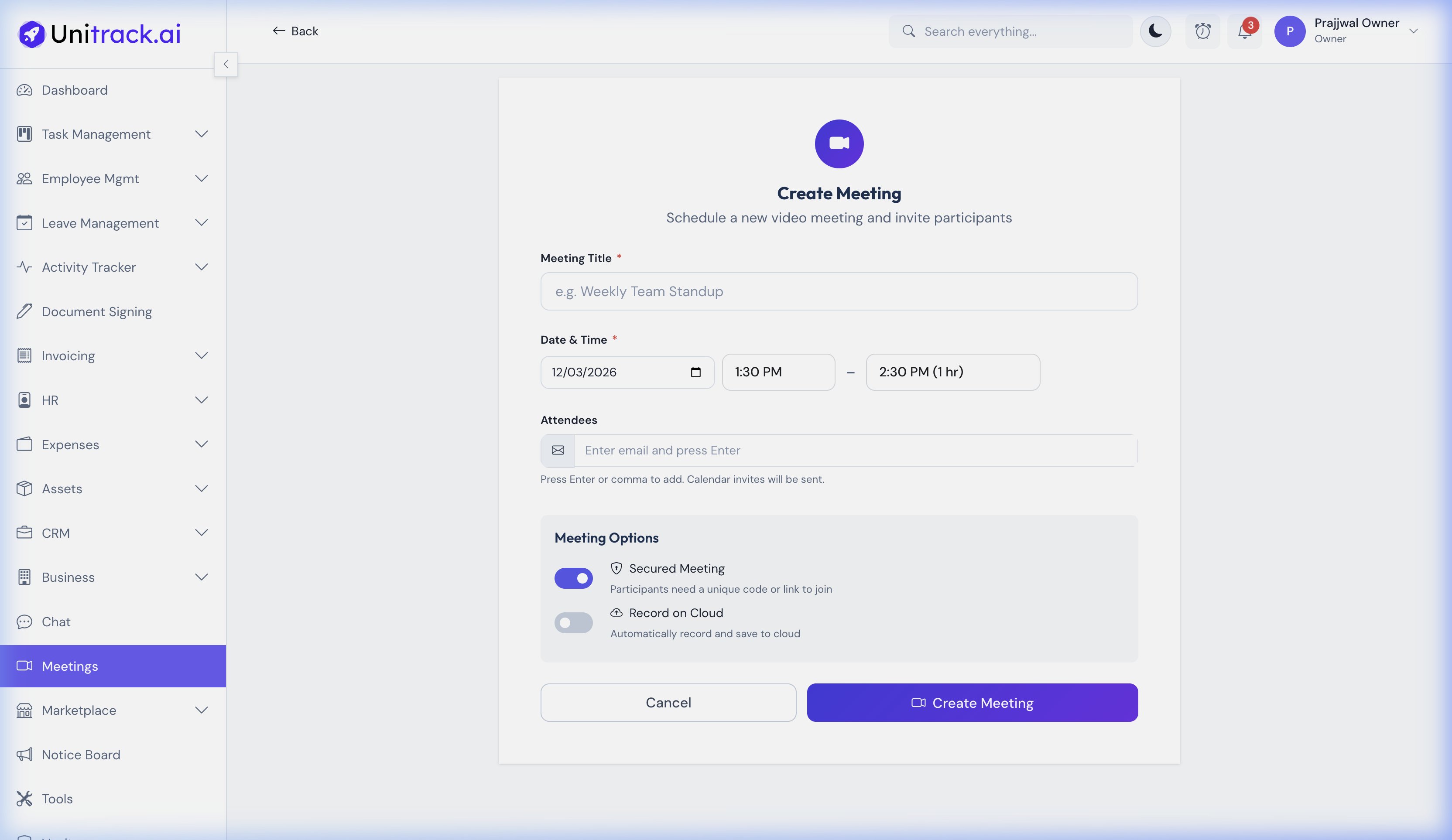 Create Meeting Form